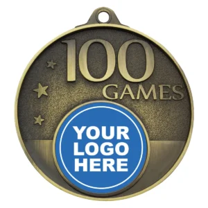 Gold 100 games milestone medal with metal construction