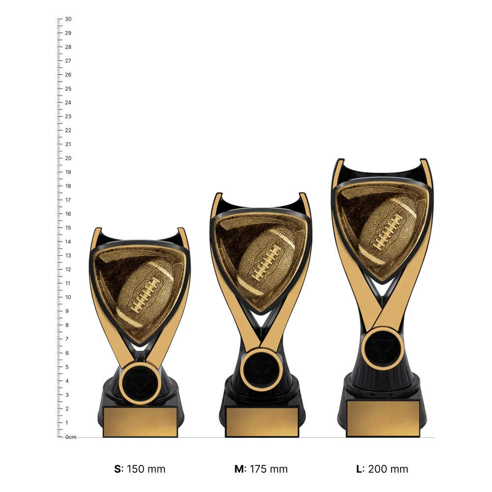 American Football Nova trophies next to ruler