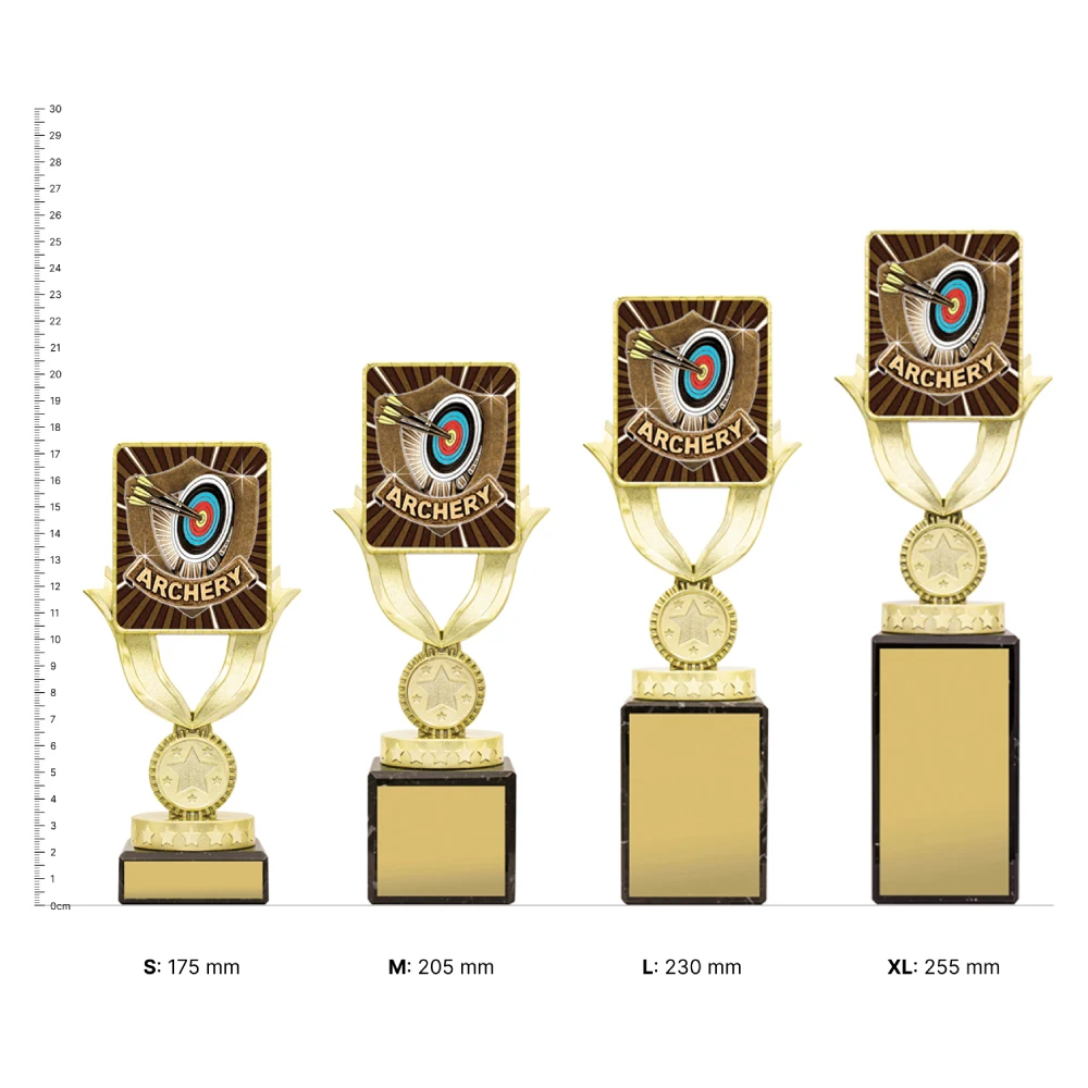 Archery Lynx Sentry trophies next to ruler