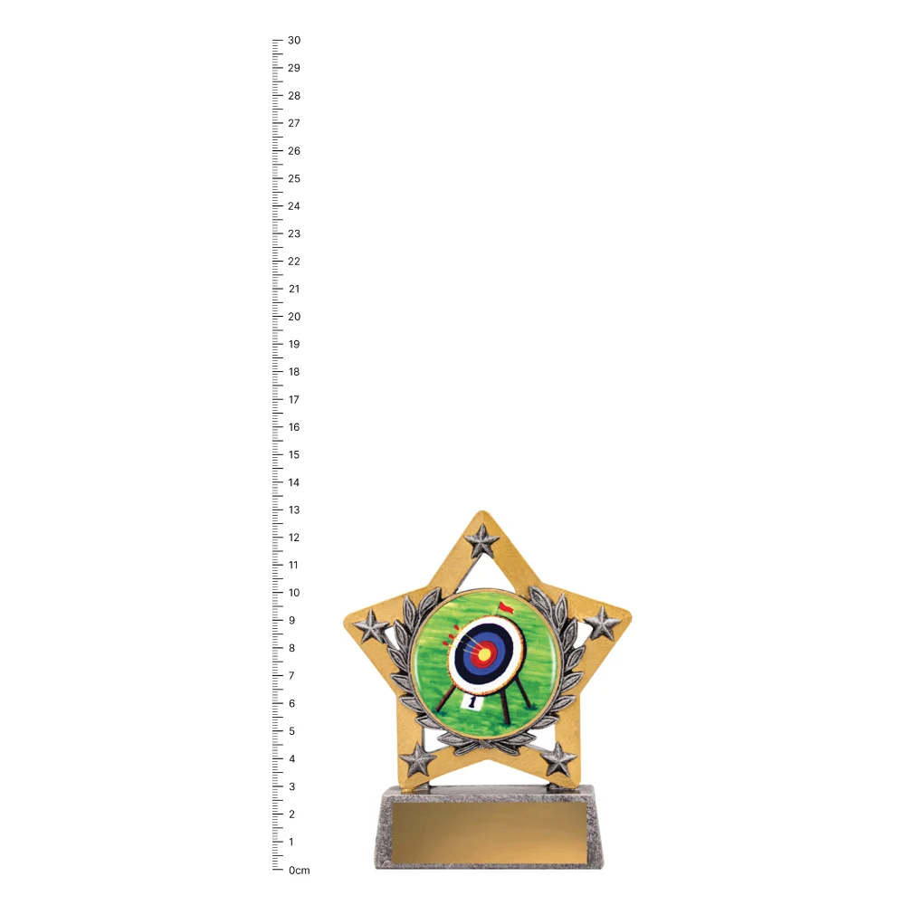 Archery Mini Star Colour trophy next to ruler