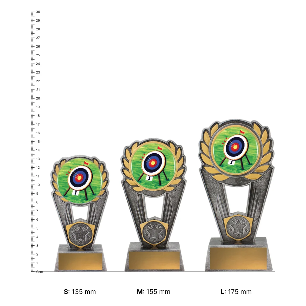 Archery Polaris Colour trophies next to ruler