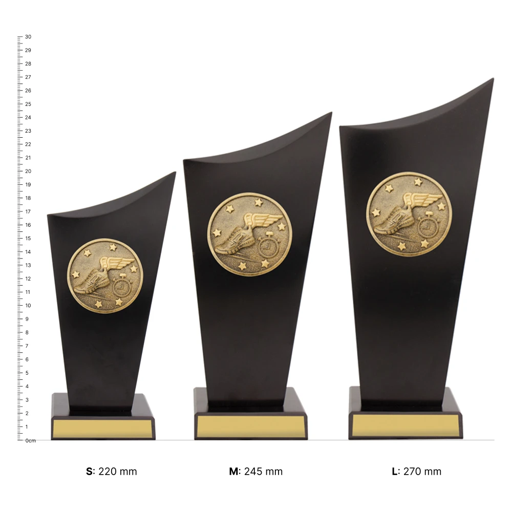 Athletics Spartan Crest trophies next to ruler
