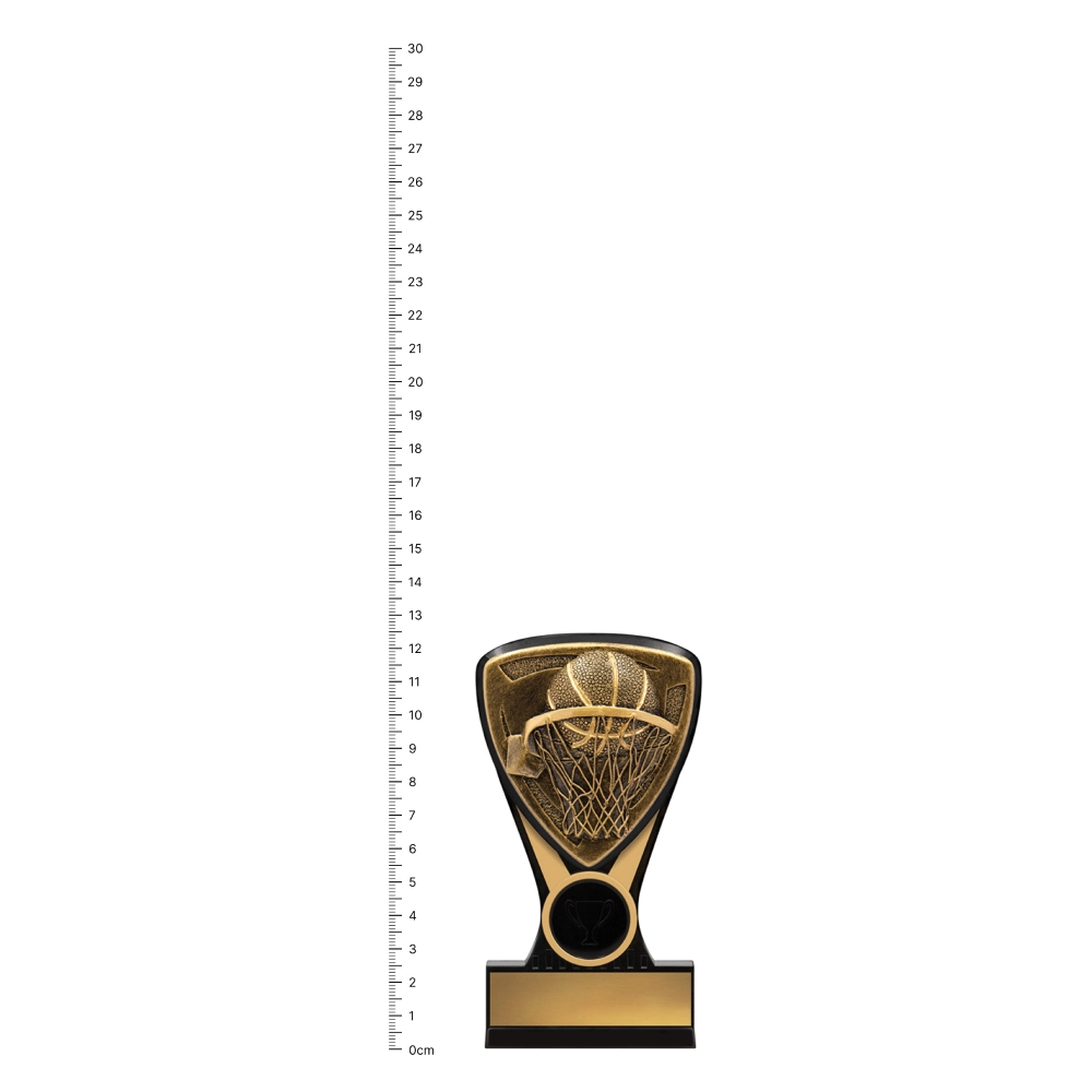 Basketball Nova Mini trophy next to ruler