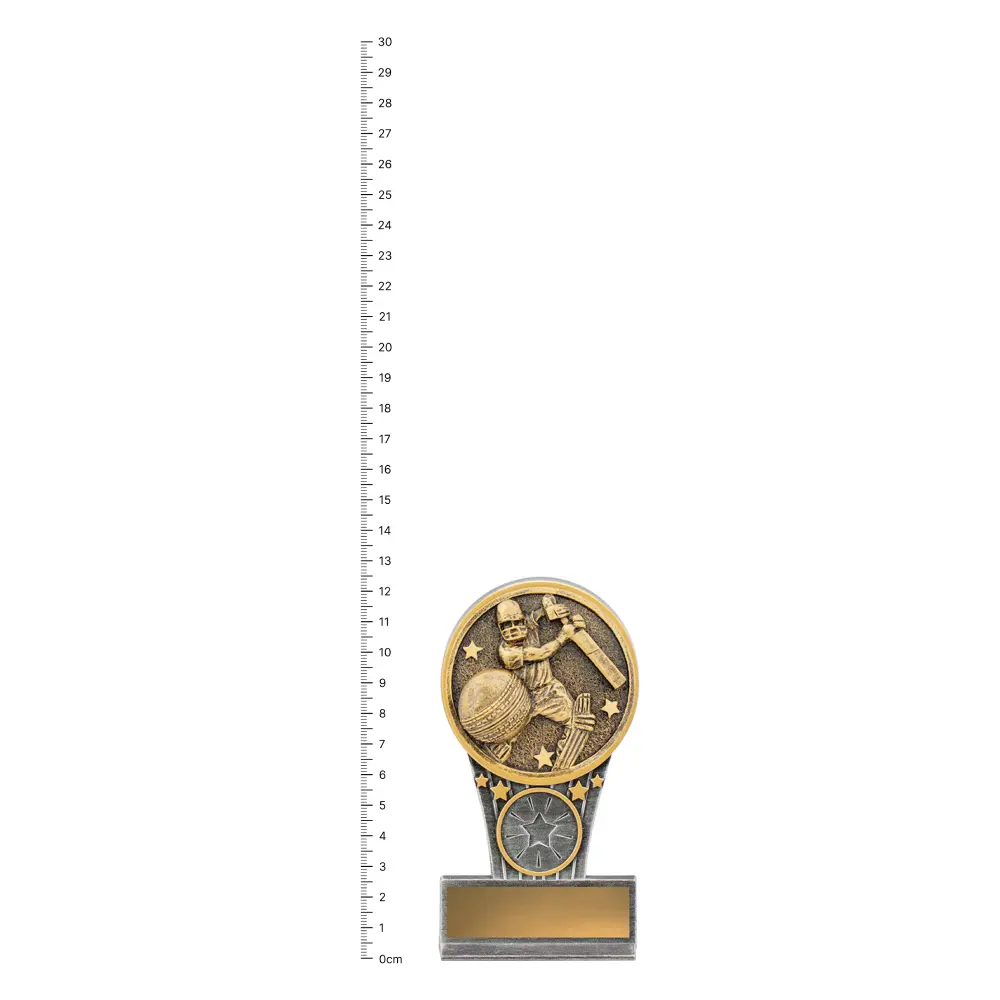 Batting Mini IKON trophy next to ruler