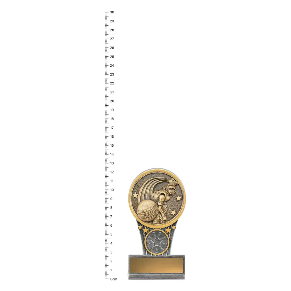 Bowling Mini IKON trophy next to ruler
