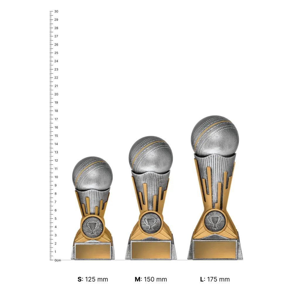 Cricket Mercury trophies next to ruler