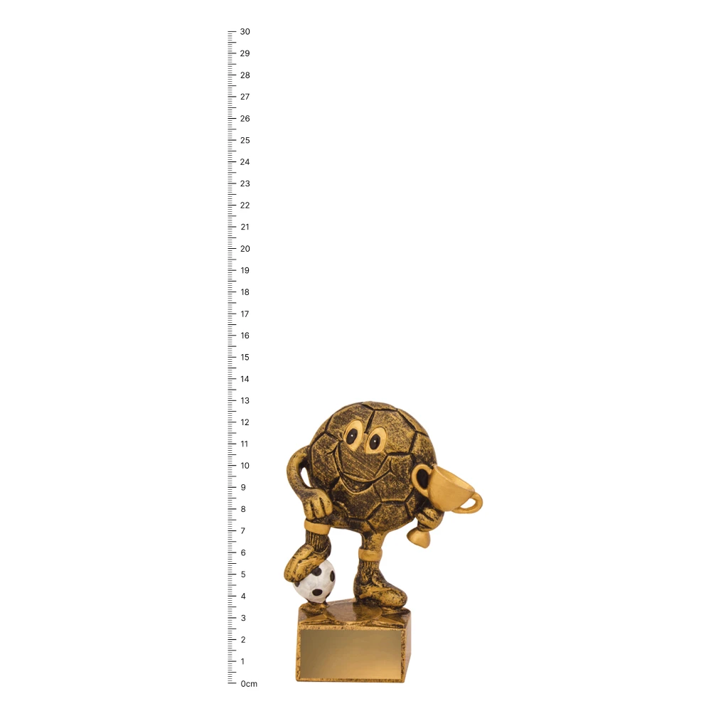 Football Character trophy next to ruler