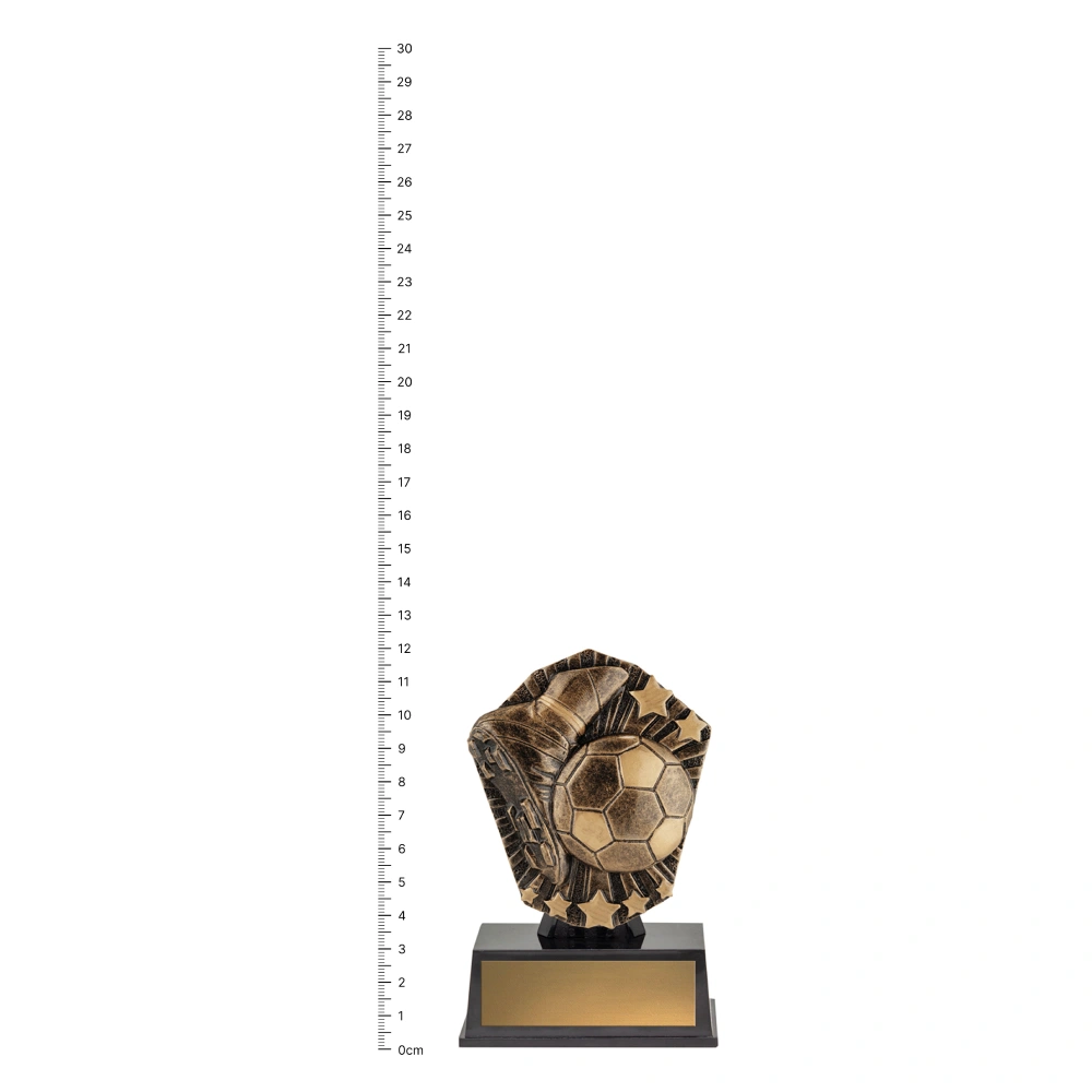 Football Cosmos Super Mini trophy next to ruler
