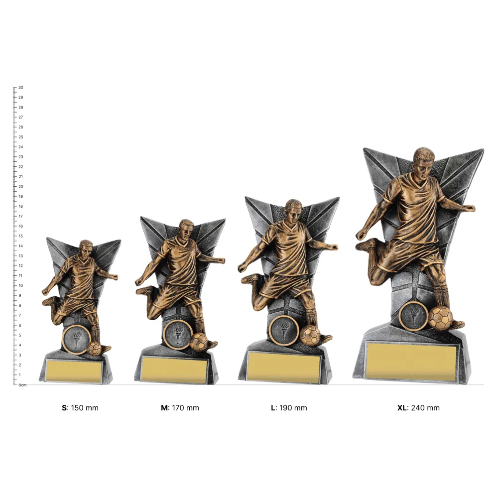 Football Male Delta trophies next to ruler