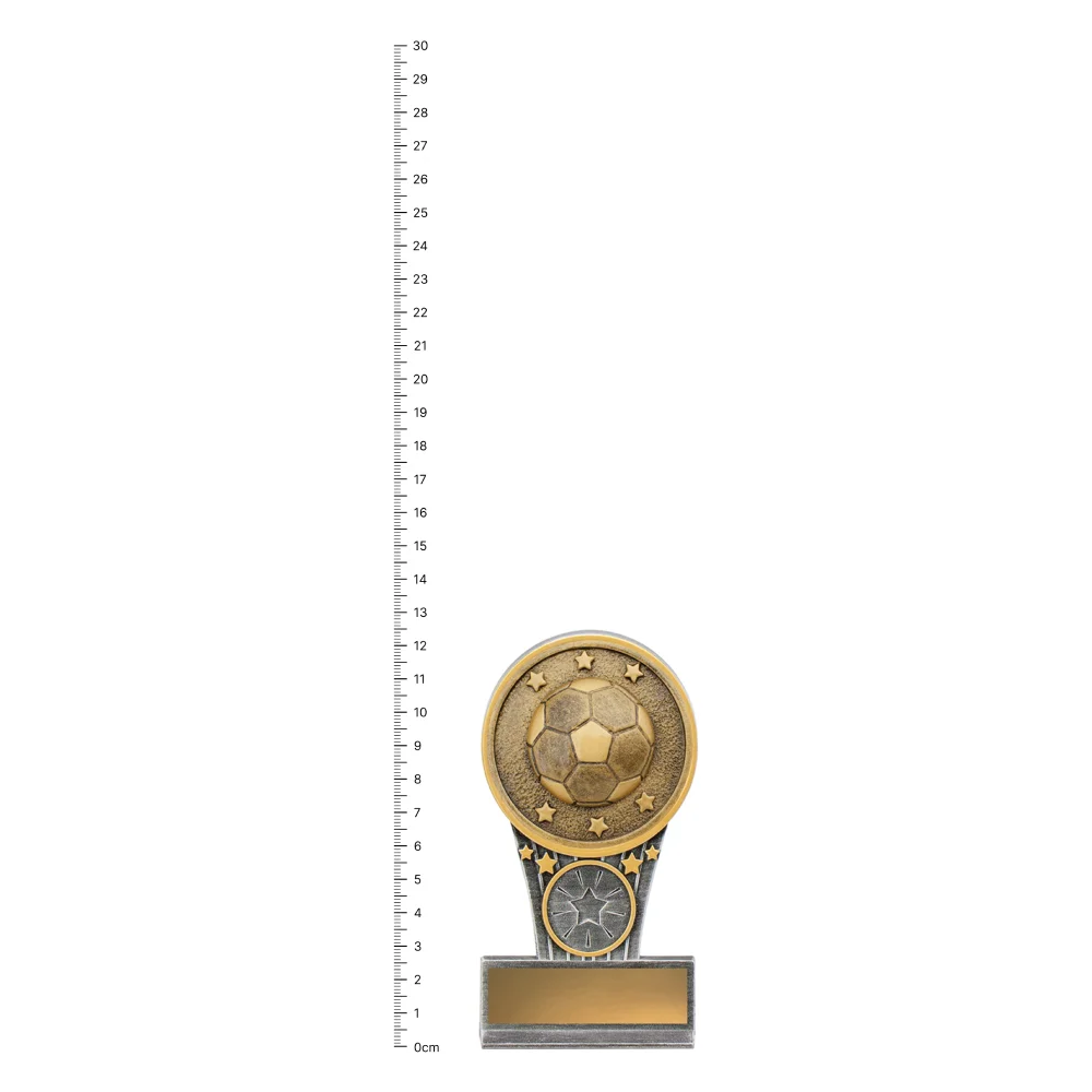 Football Mini IKON trophy next to ruler