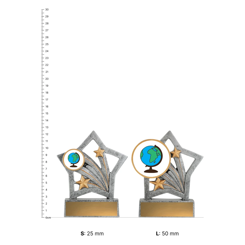 Globe Flash trophies next to ruler
