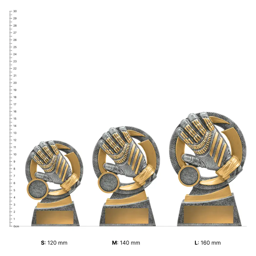 Goalie Mirage trophies next to ruler