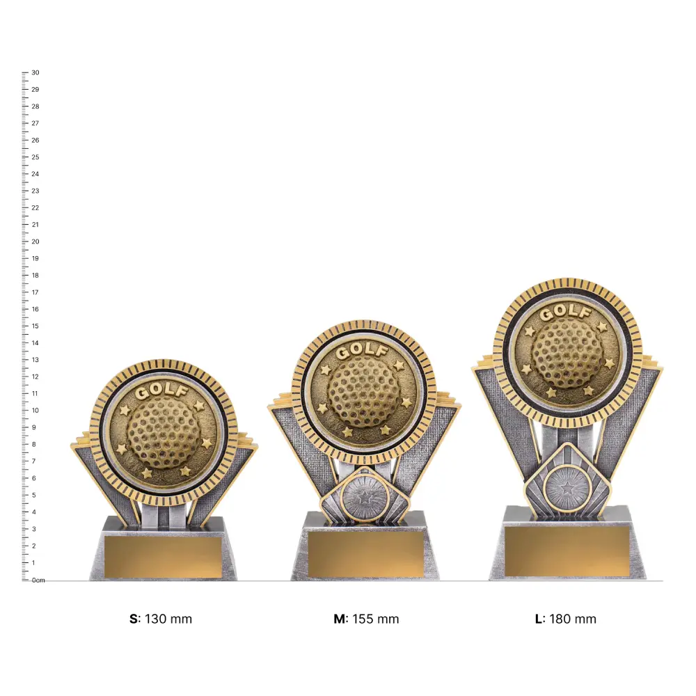 Golf Spartan trophies next to ruler
