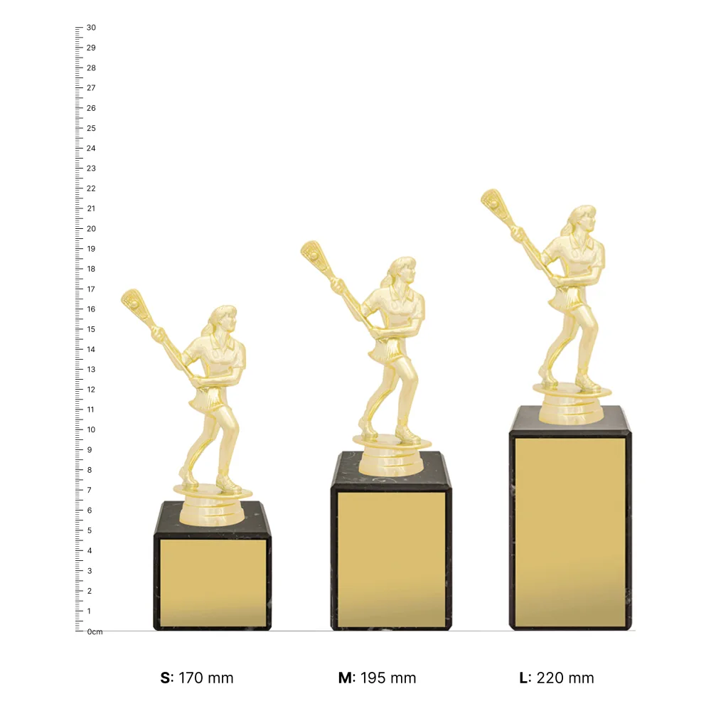 Lacrosse Marble Column Female trophies next to ruler