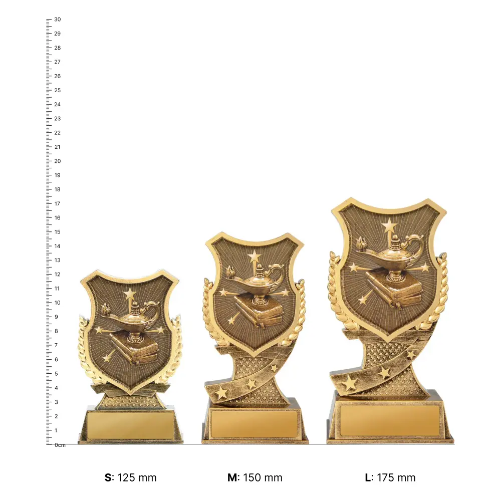 Lamp of Knowledge Shield Stand trophies next to ruler