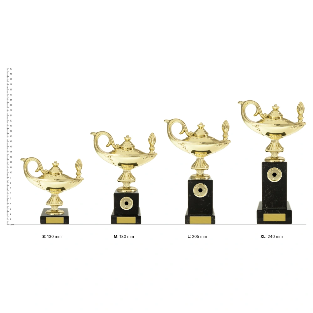 Lamp of Knowledge on Column trophies next to ruler