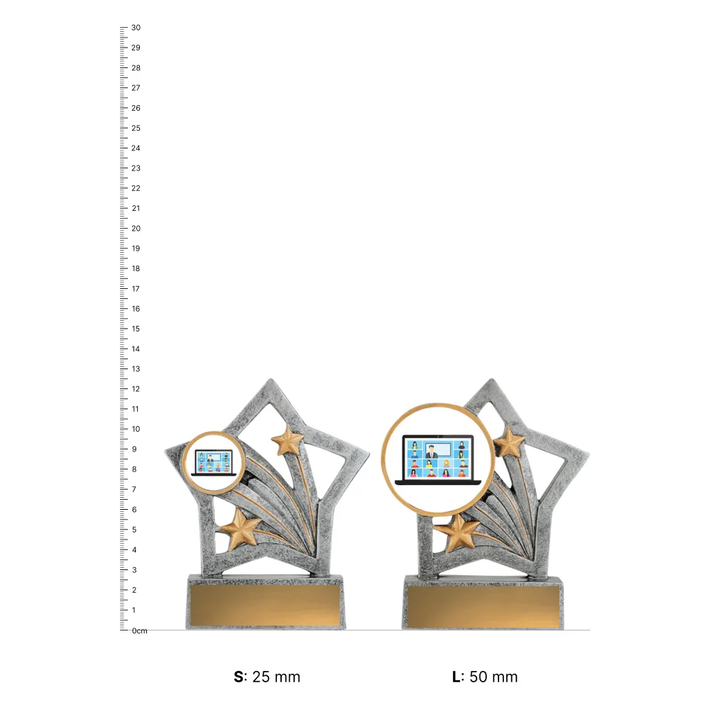 Laptop Master Flash trophies next to ruler