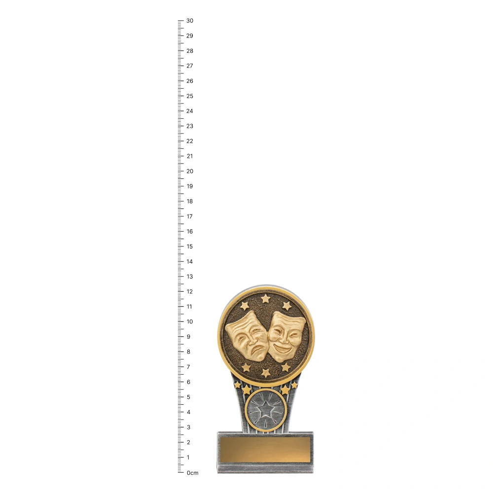 Mini Drama IKON trophy next to ruler