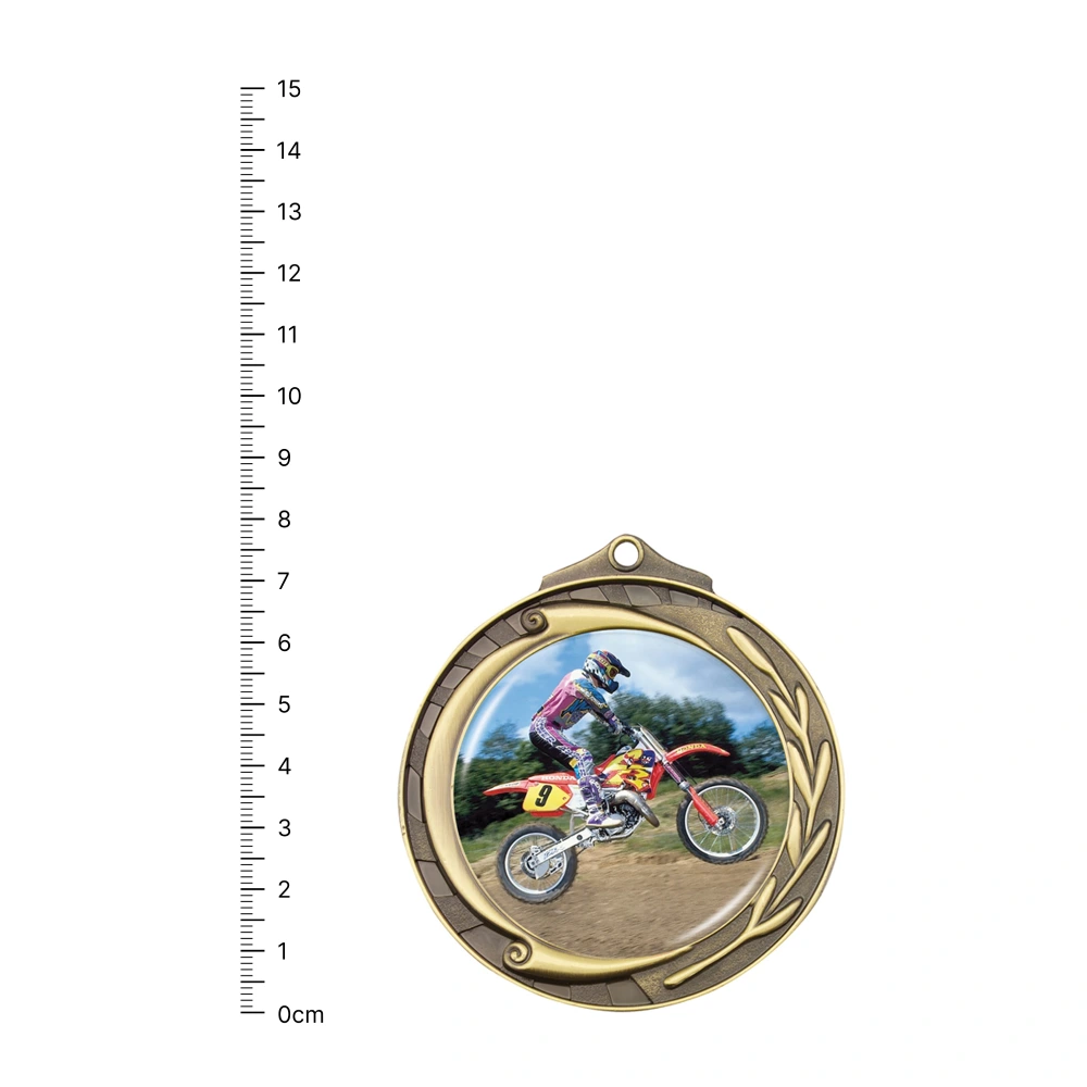 Motocross Wreath gold next to ruler