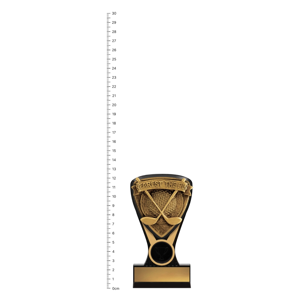 Nearest The Pin Nova Mini trophy next to ruler