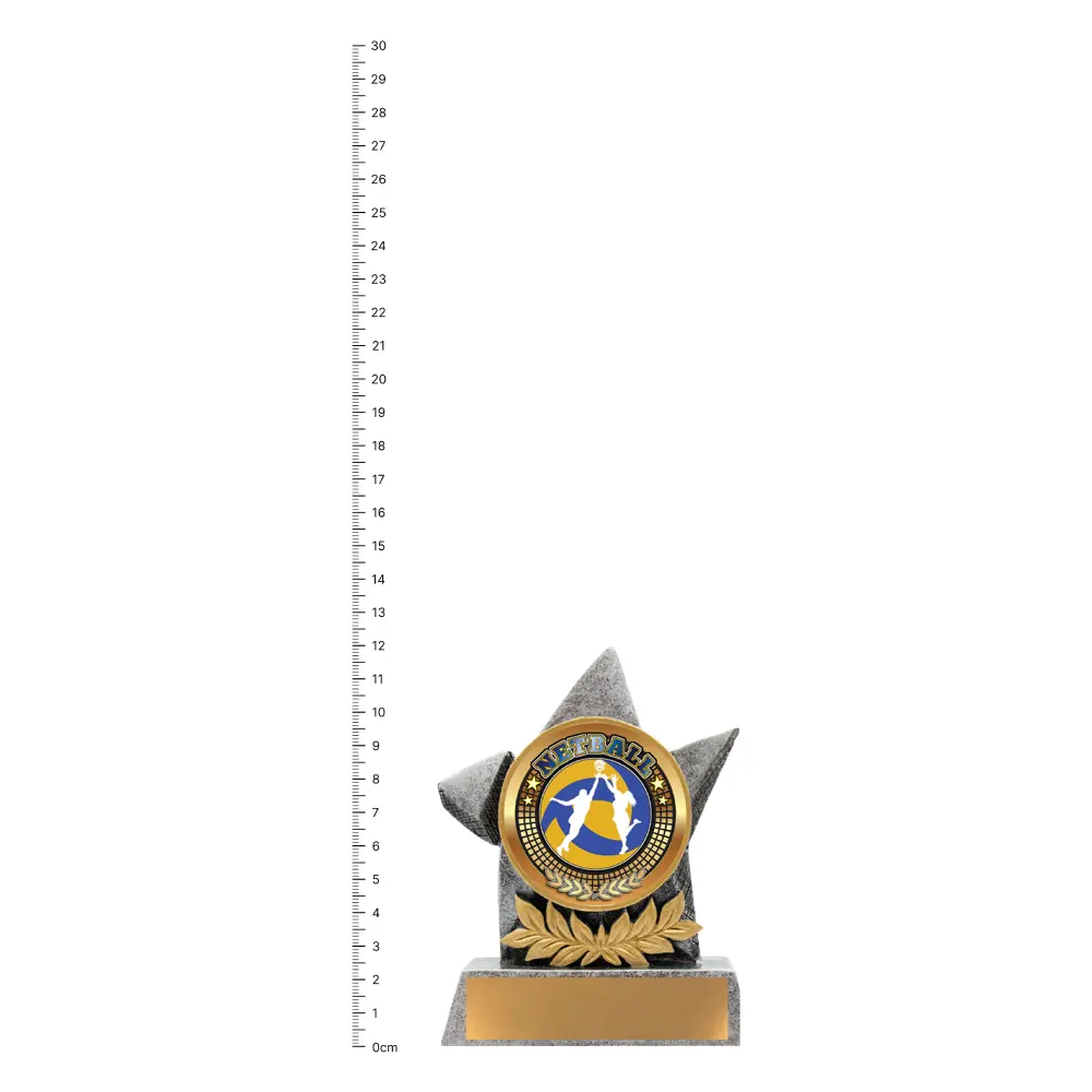 Netball Argo trophy next to ruler