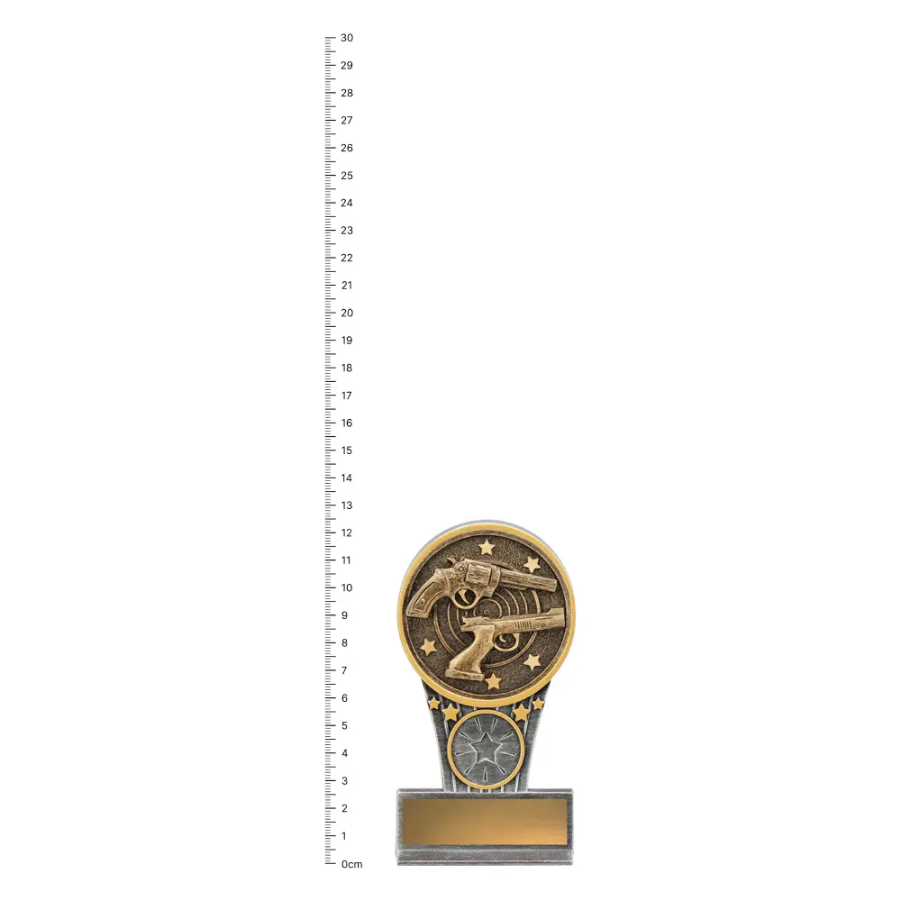Pistol Mini IKON trophy next to ruler