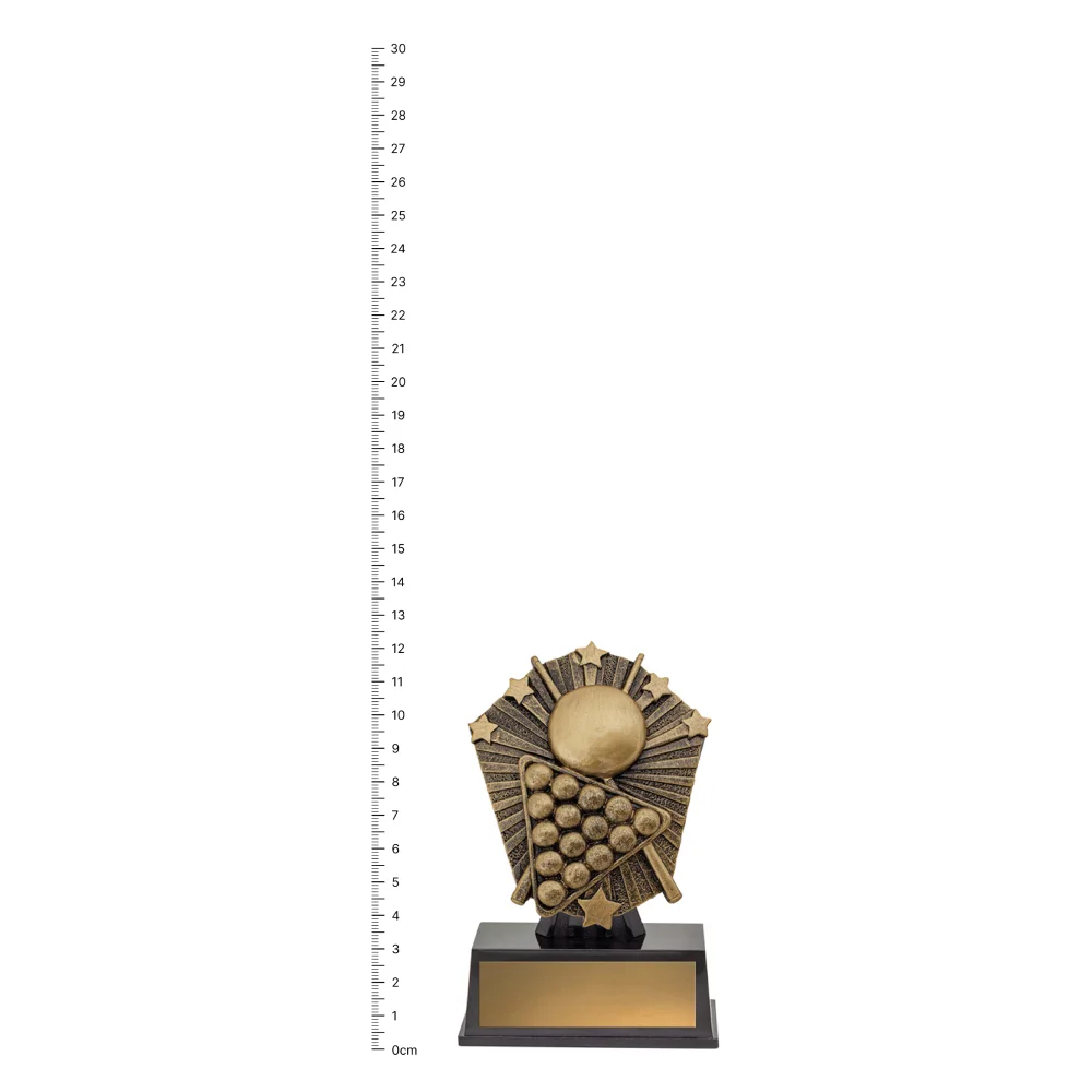 Pool Cosmos Super Mini trophy next to ruler