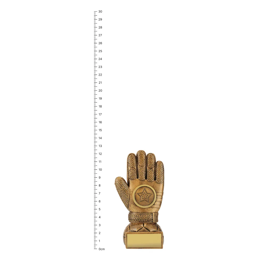 Premier Glove trophy next to ruler