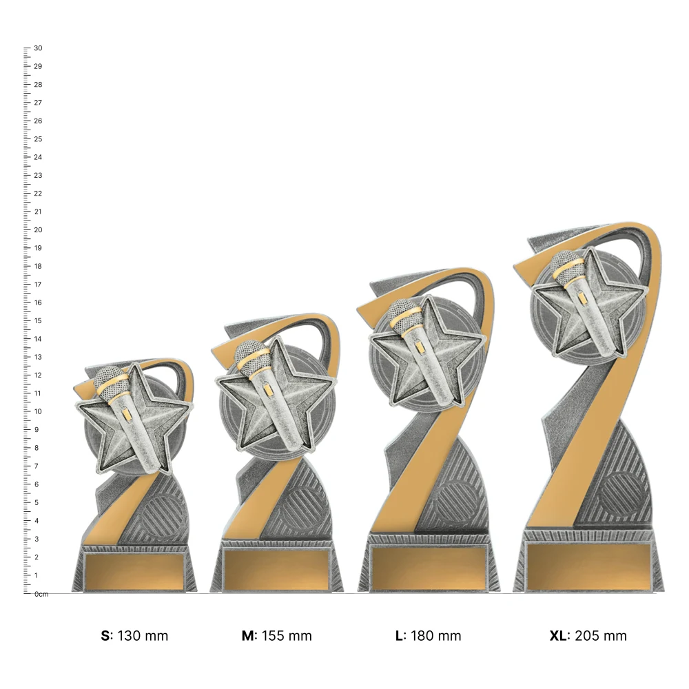 Public Speaking Arclight trophies next to ruler