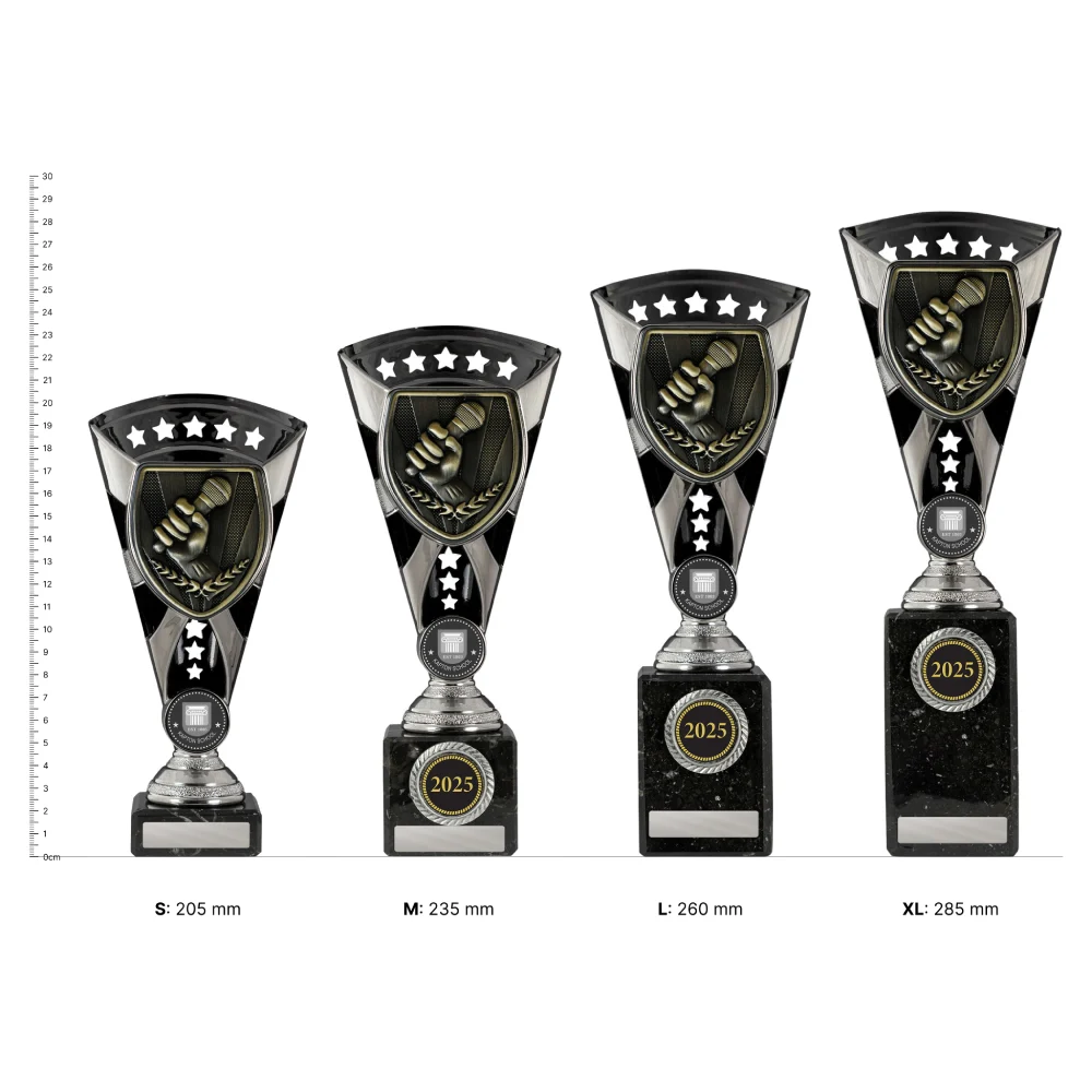 Public Speaking Cobra Cups next to ruler