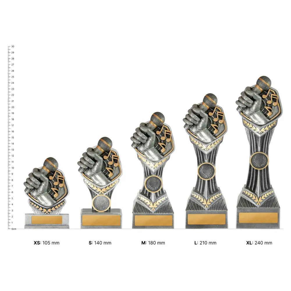 Public Speaking Falcon Tower trophies next to ruler