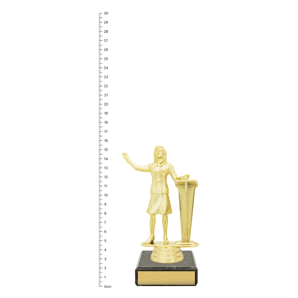 Public Speaking Figure Trophy Female next to ruler