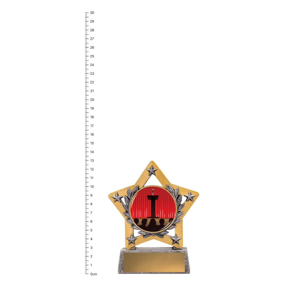 Public Speaking Mini Star Colour trophy next to ruler