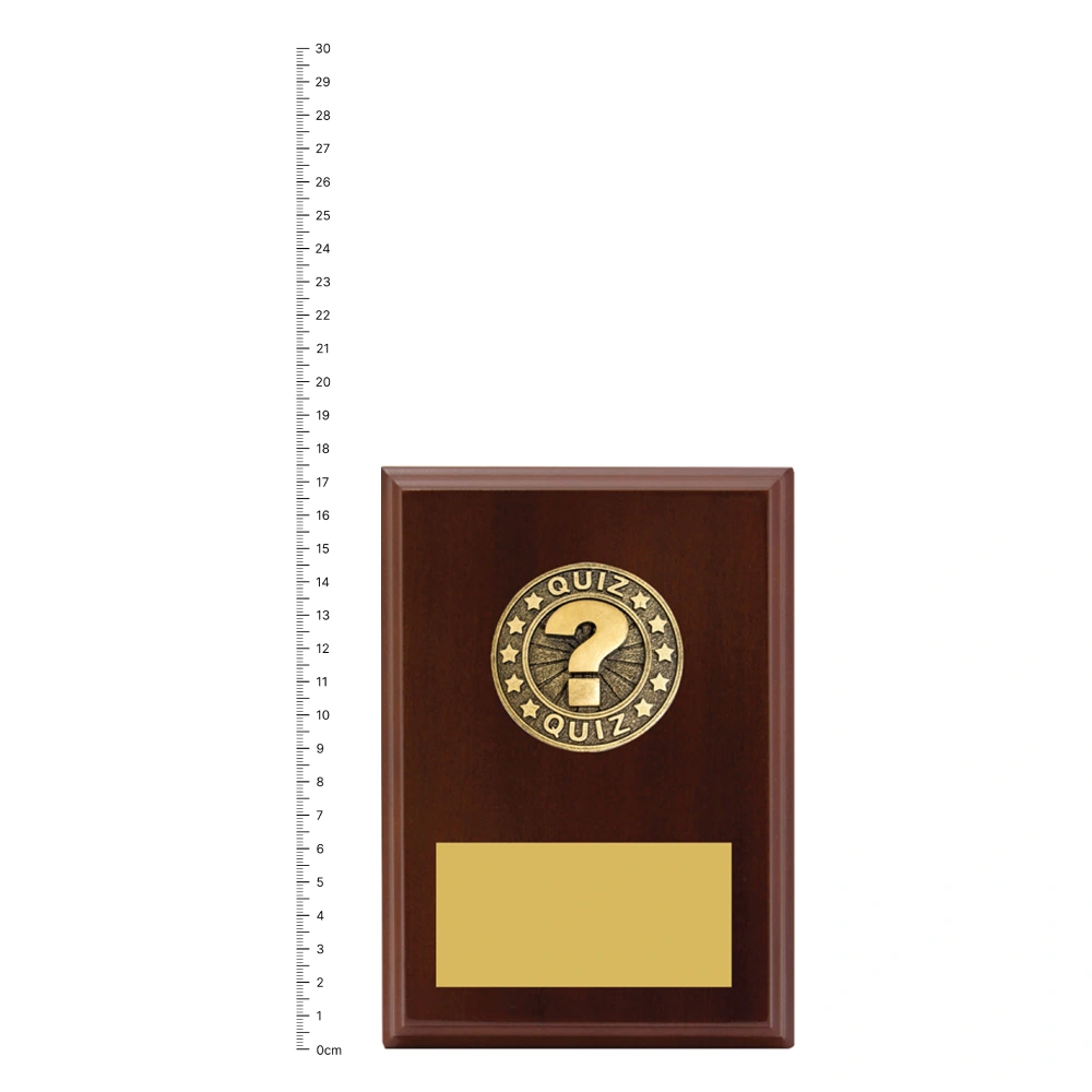 Quiz Award Plaque next to ruler