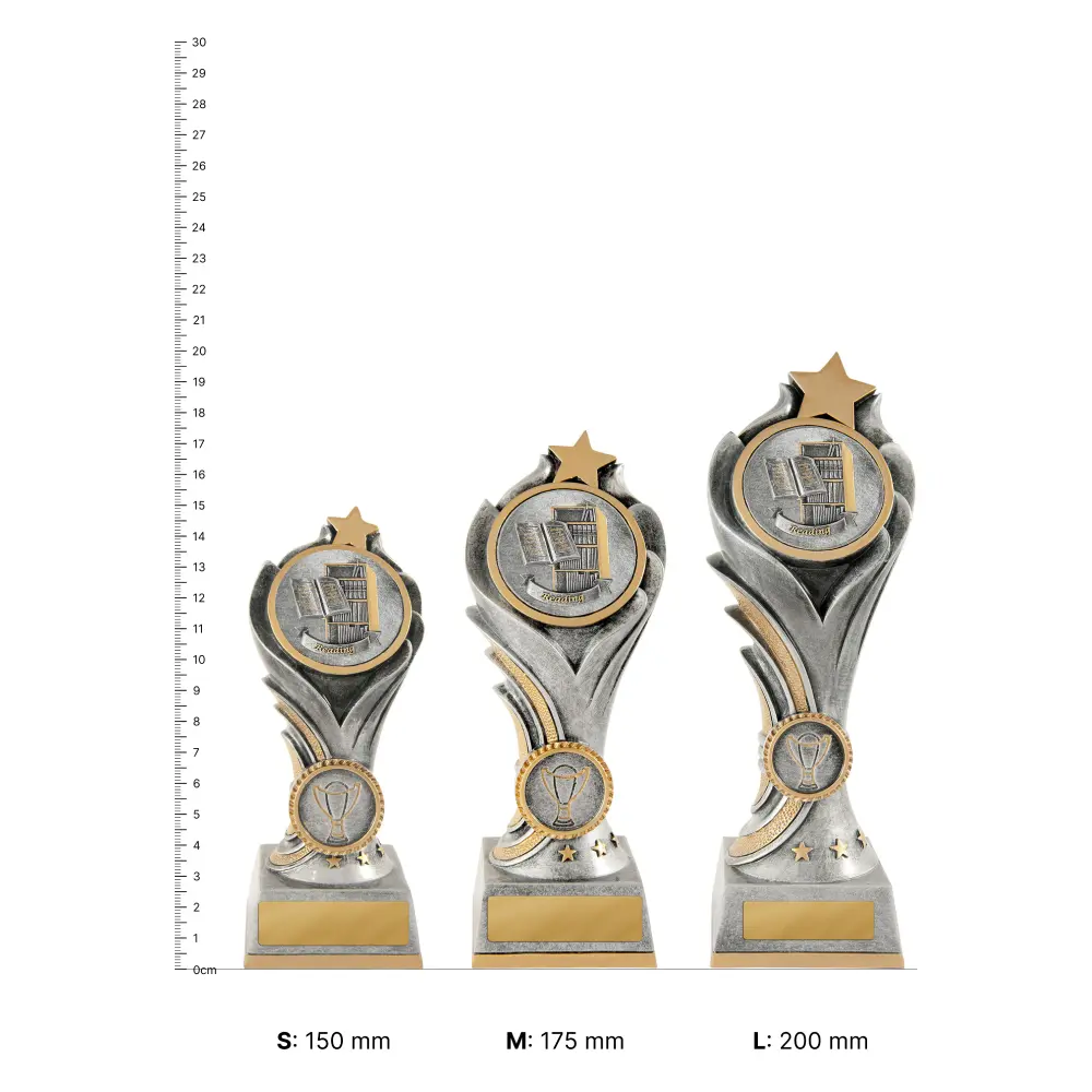 Reading Flame Tower trophies next to ruler