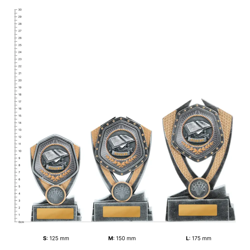 Reading Hero Series trophies next to ruler