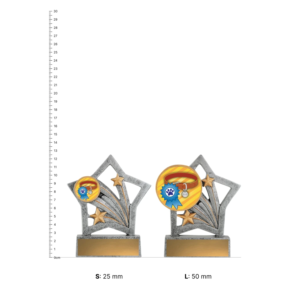 Ribbon & Collar Flash trophies next to ruler