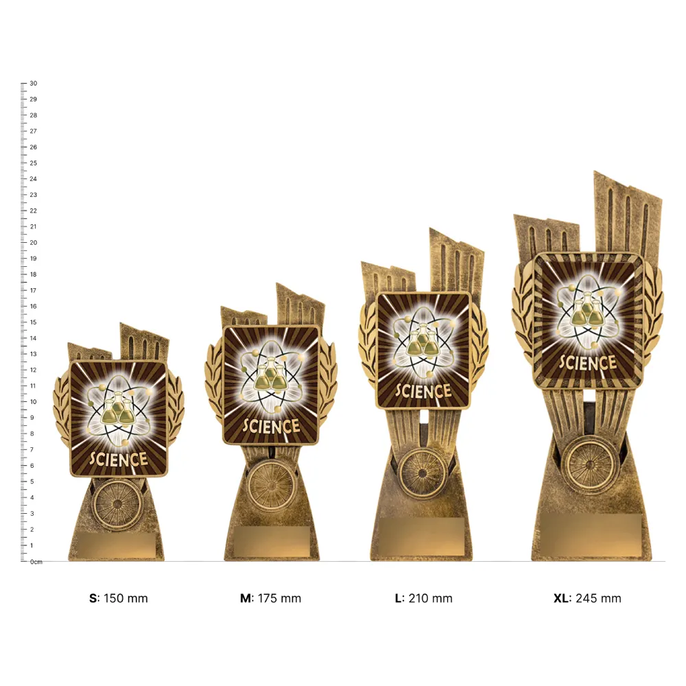 Science Antique Gold Lynx trophies next to ruler