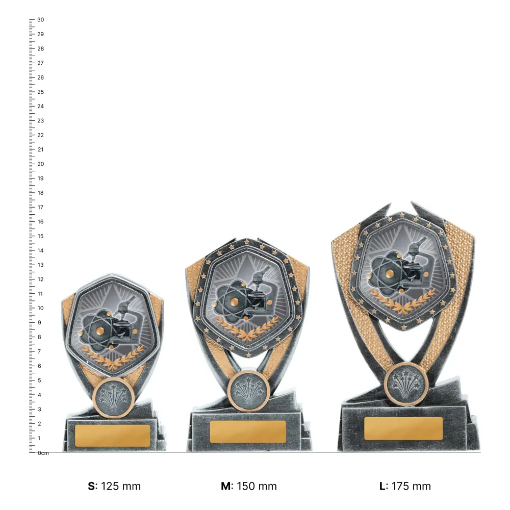 Science Hero Series trophies next to ruler