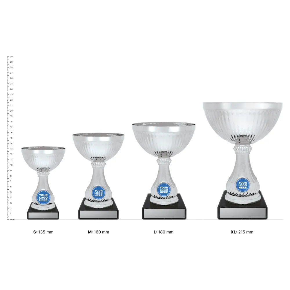 Silver Lucca trophies next to ruler