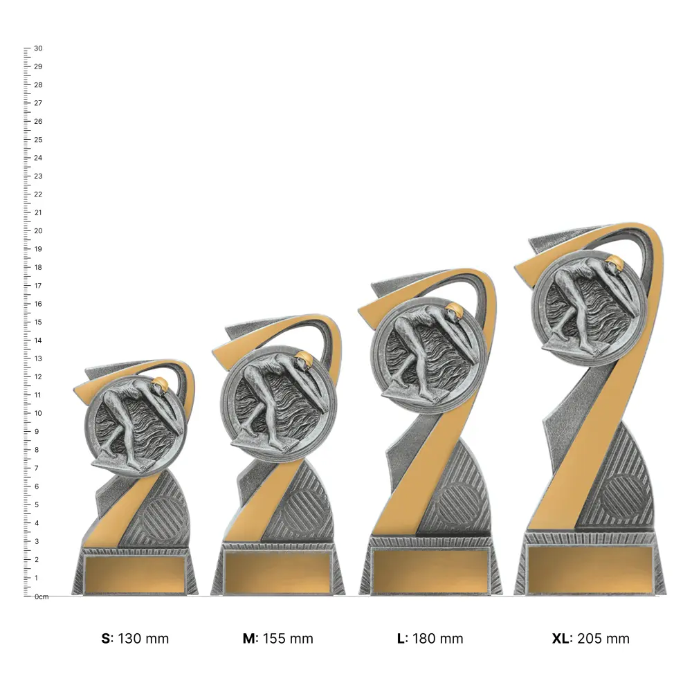 Swim Arclight Female trophies next to ruler