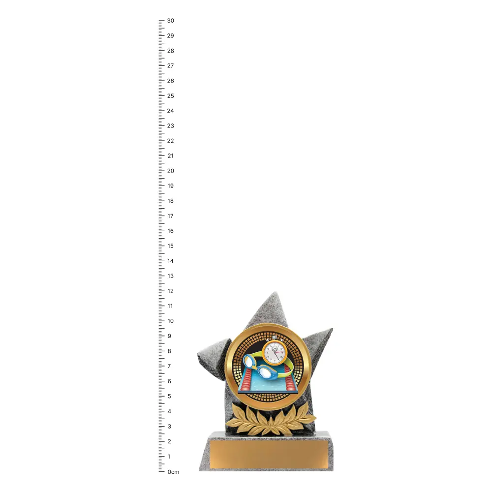 Swim Argo trophy next to ruler