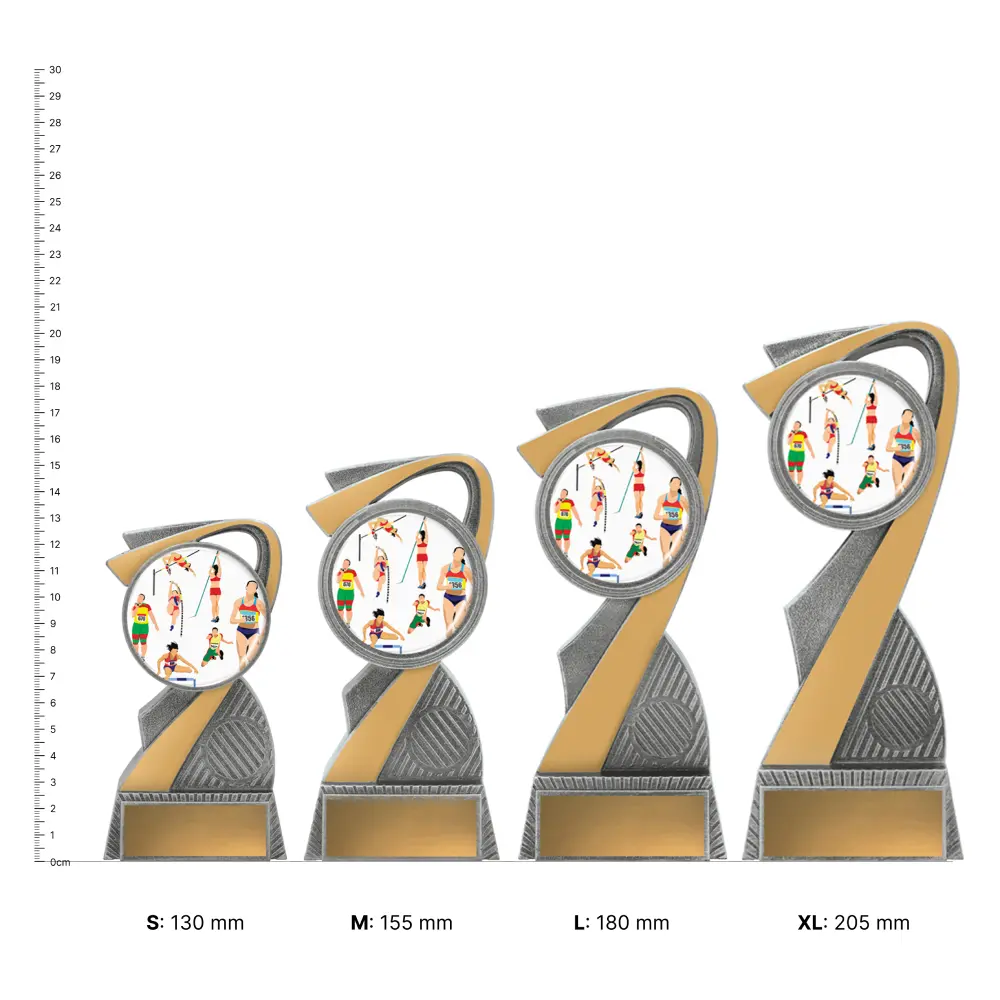 Track & Field Arclight Colour trophies next to ruler