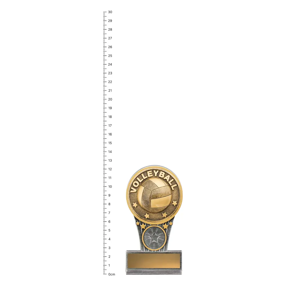 Volleyball Mini IKON trophy next to ruler
