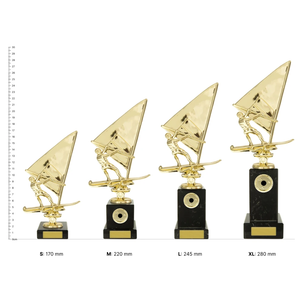 Windsurfer on Column trophies next to ruler
