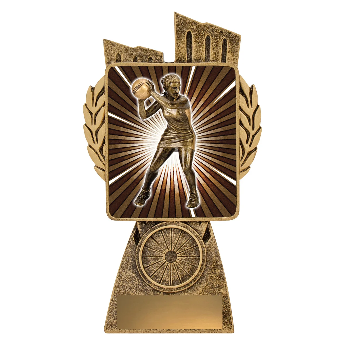 Gold antique gold lynx - netball player with resin construction