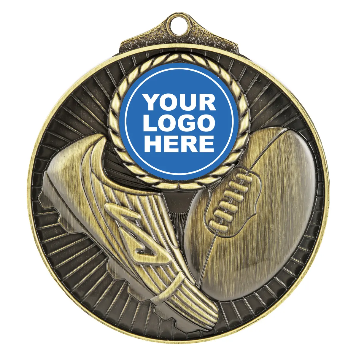 Gold aussie rules medal insert with metal construction