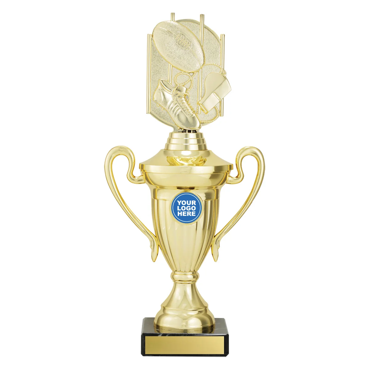 Gold aussie rules signal cup with plastic / marble construction