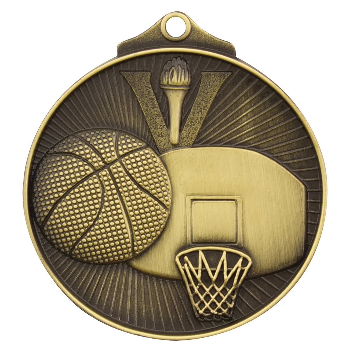 Gold basketball medal with metal construction