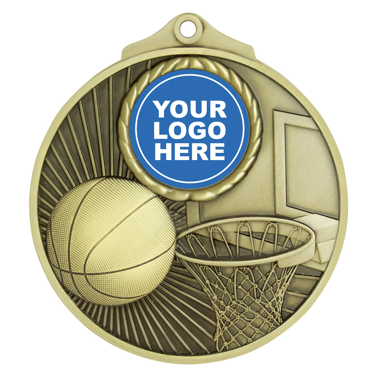 Gold basketball summit medal with metal construction